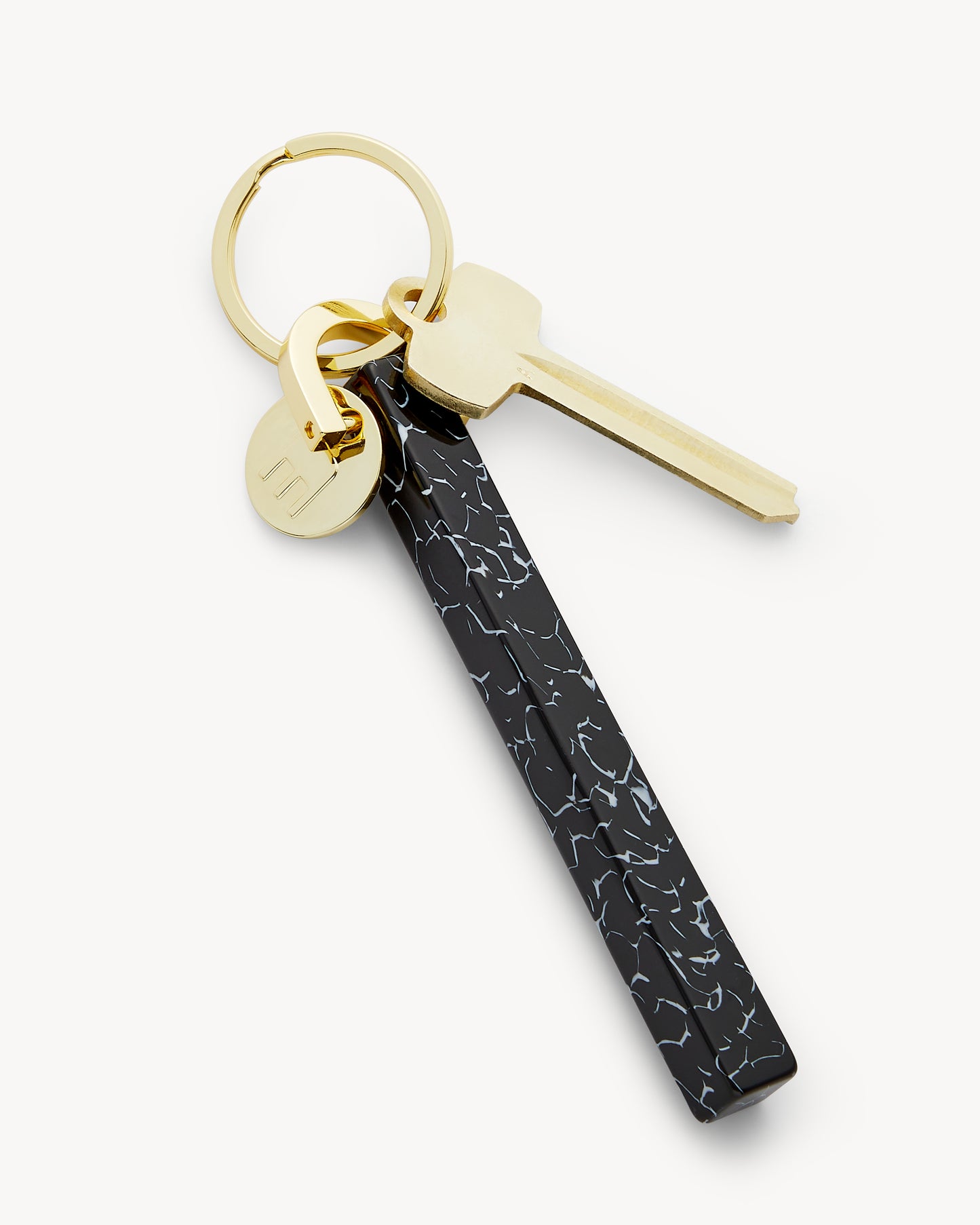 Bar Keychain in Black Marble - Gold