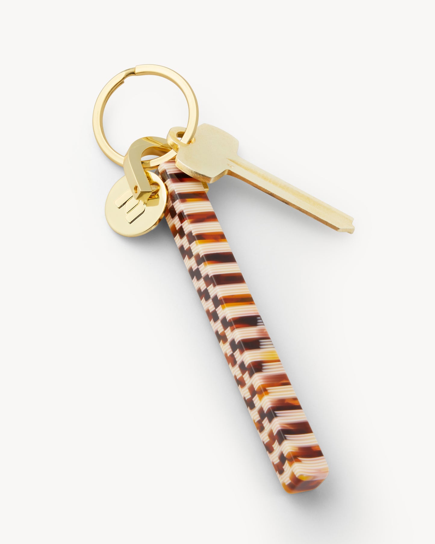 Bar Keychain in Tortoise Checker - Gold