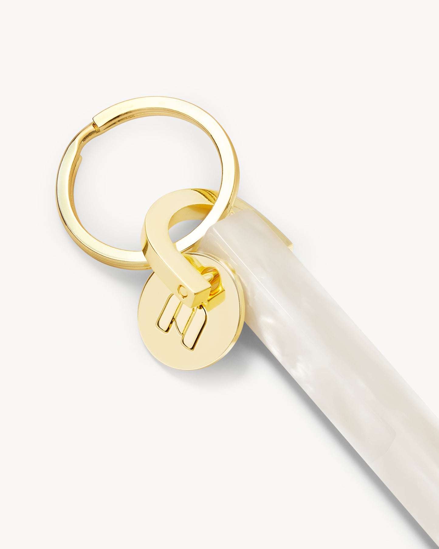 Bar Keychain in White Shell - Gold