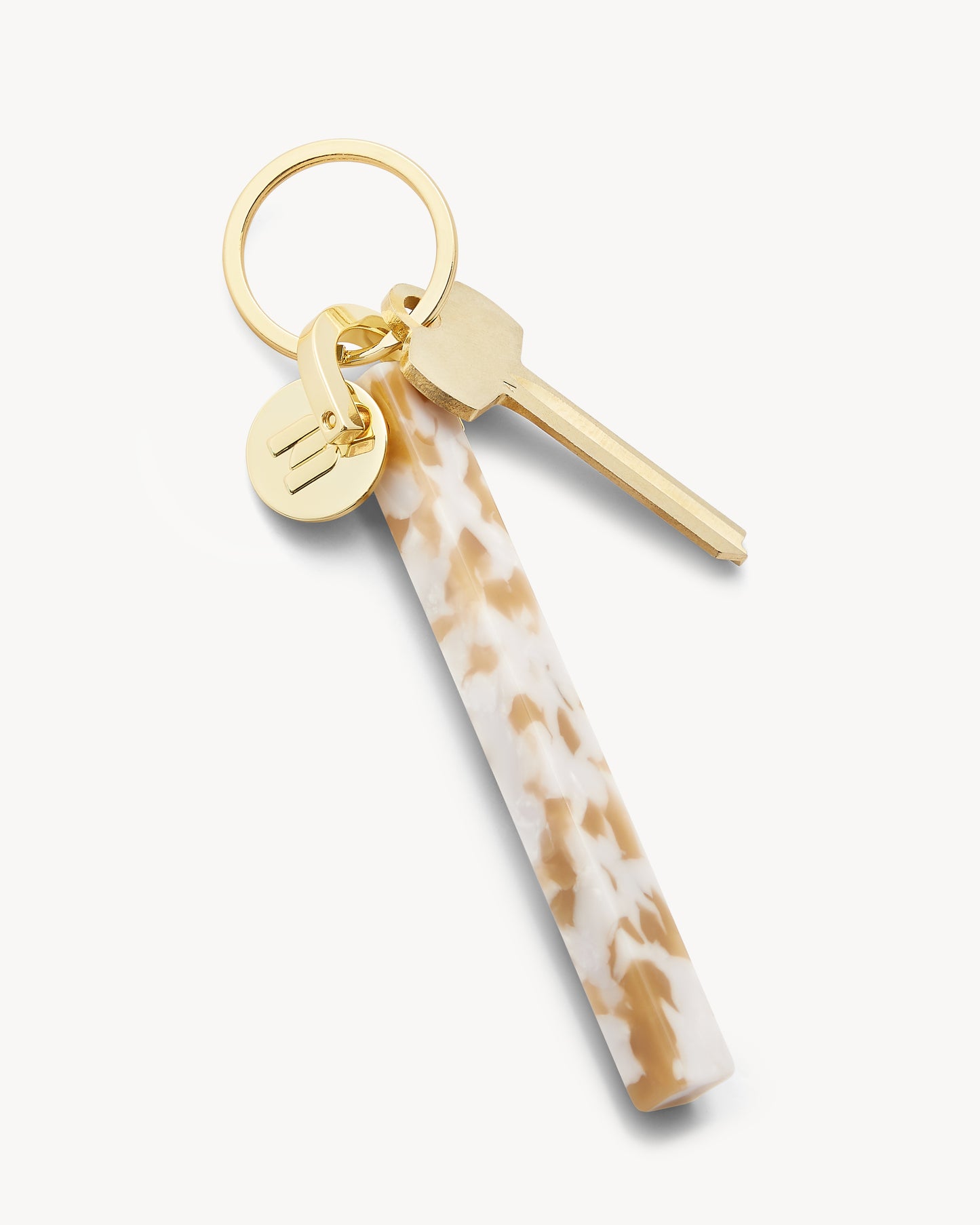 Bar Keychain in Taupe Shell - Gold