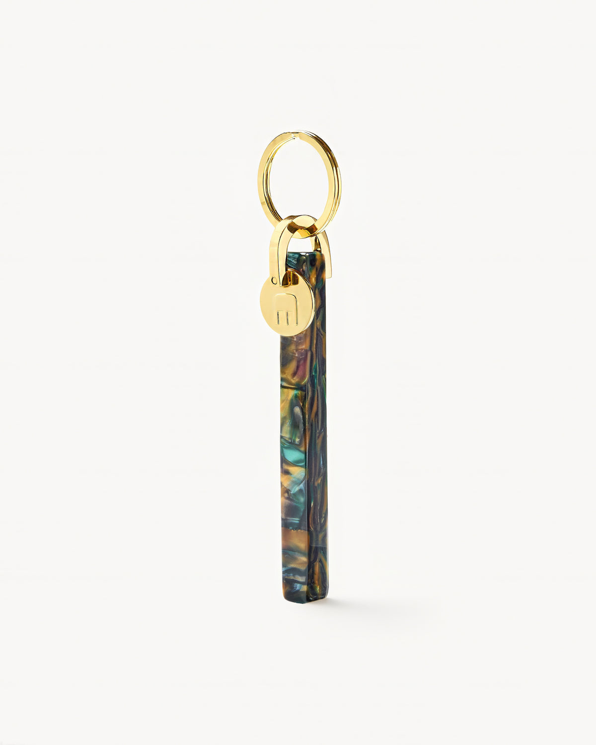 Bar Keychain in Green Tortoise - Gold