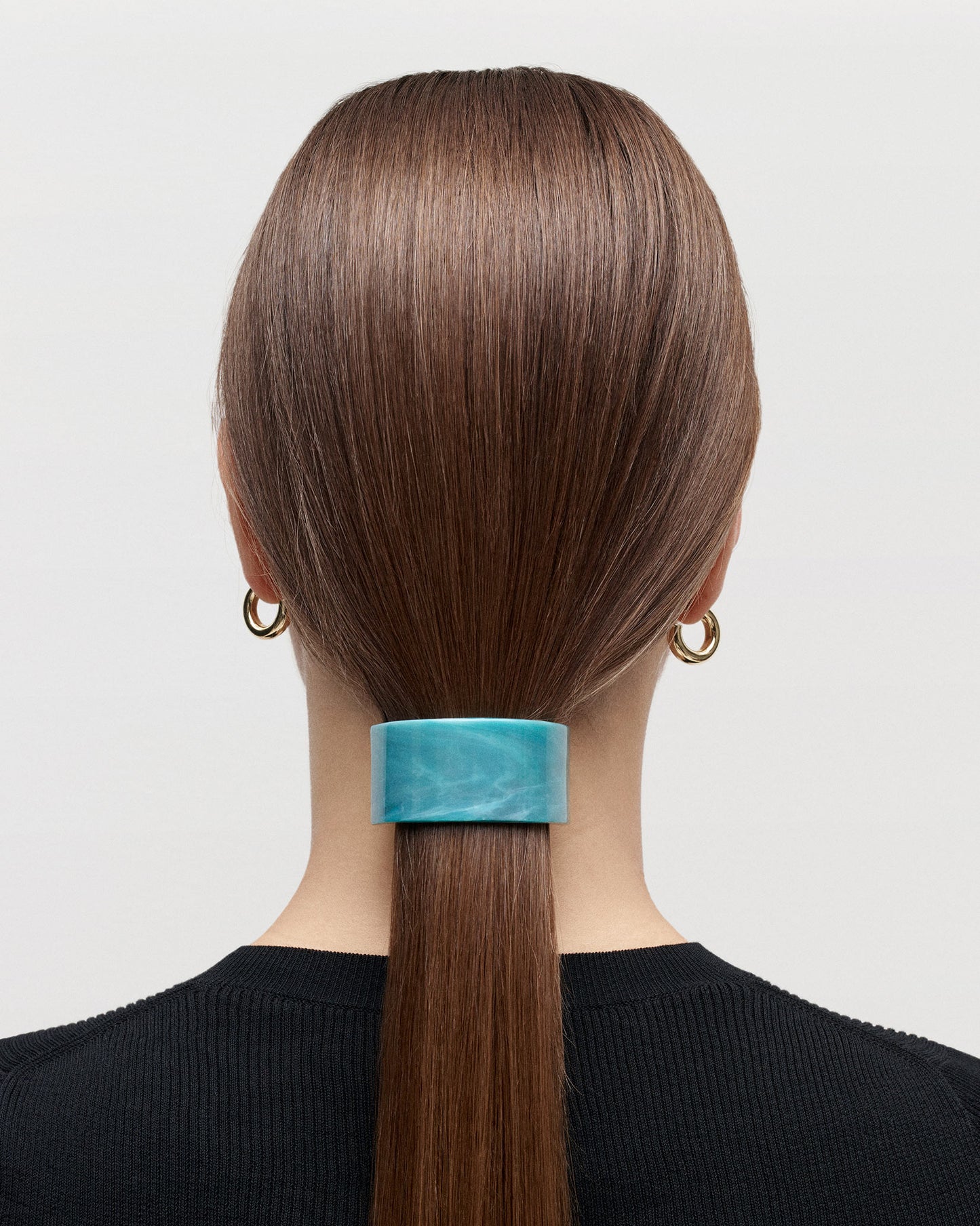 French Pony Barrette in Black Marble