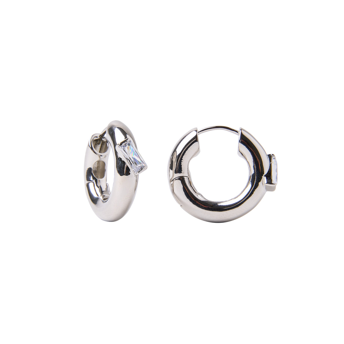 Chunky Hoops in Silver with Stone