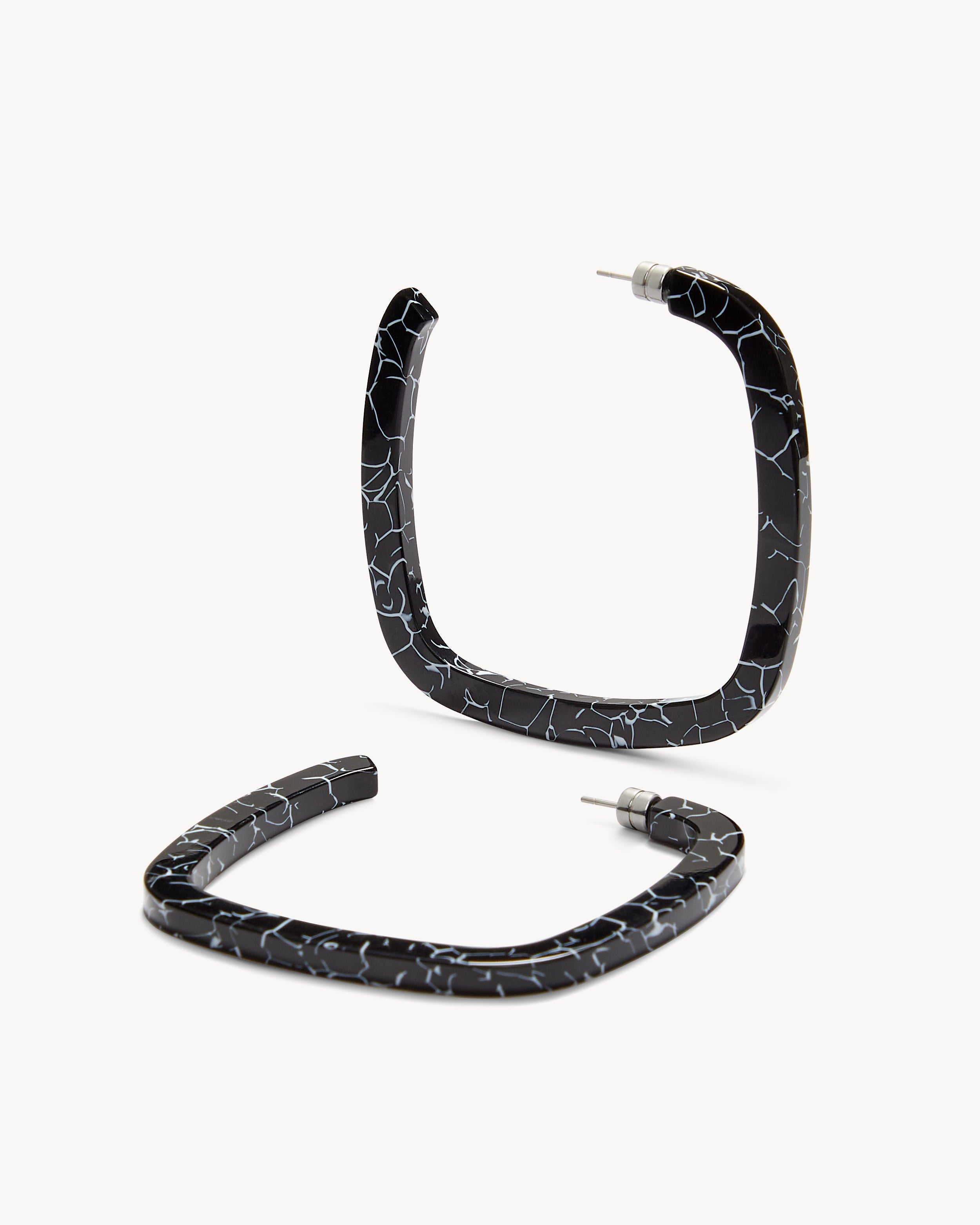 Large Square Hoops in Black Marble – MACHETE