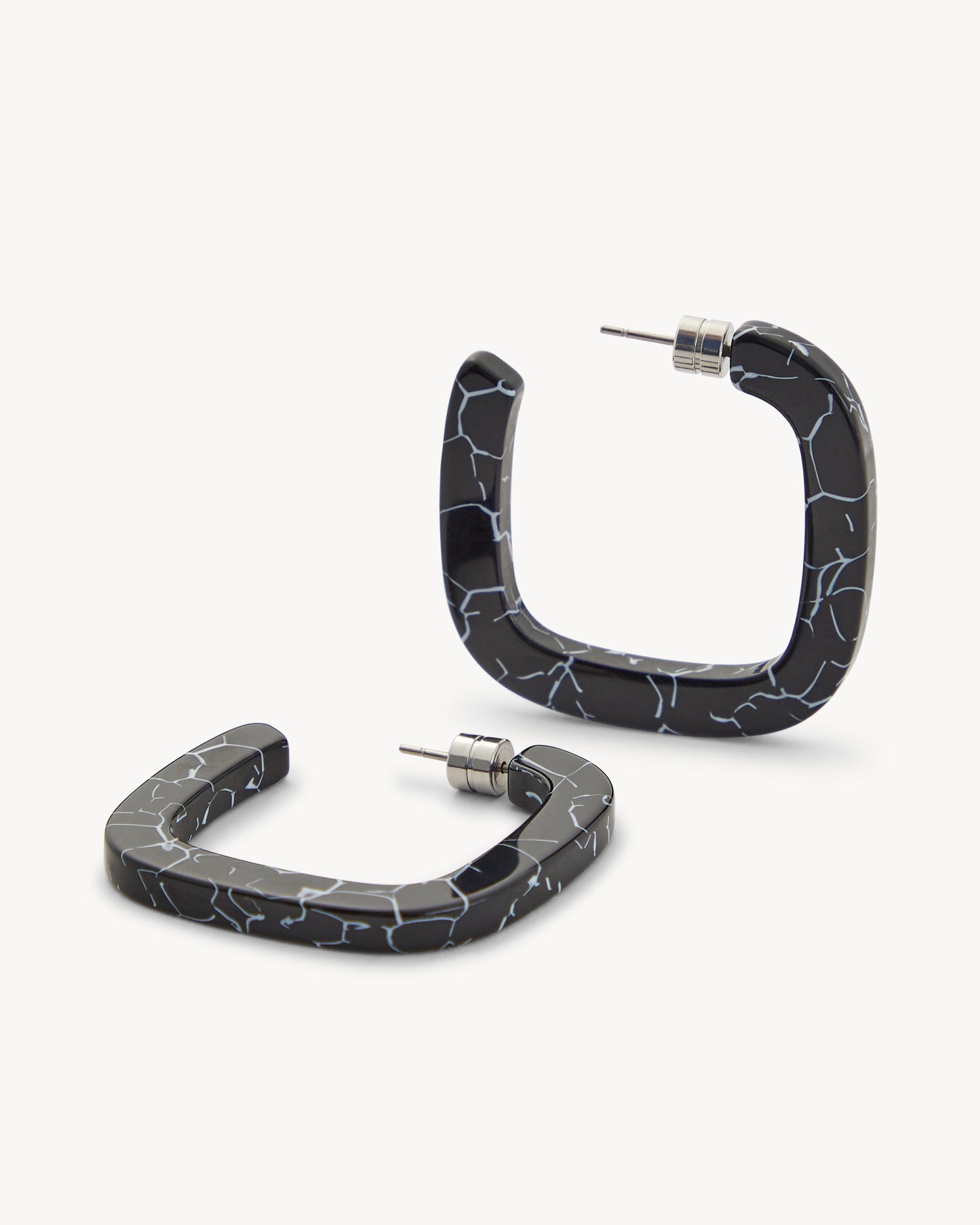 Midi Square Hoops in Black Marble
