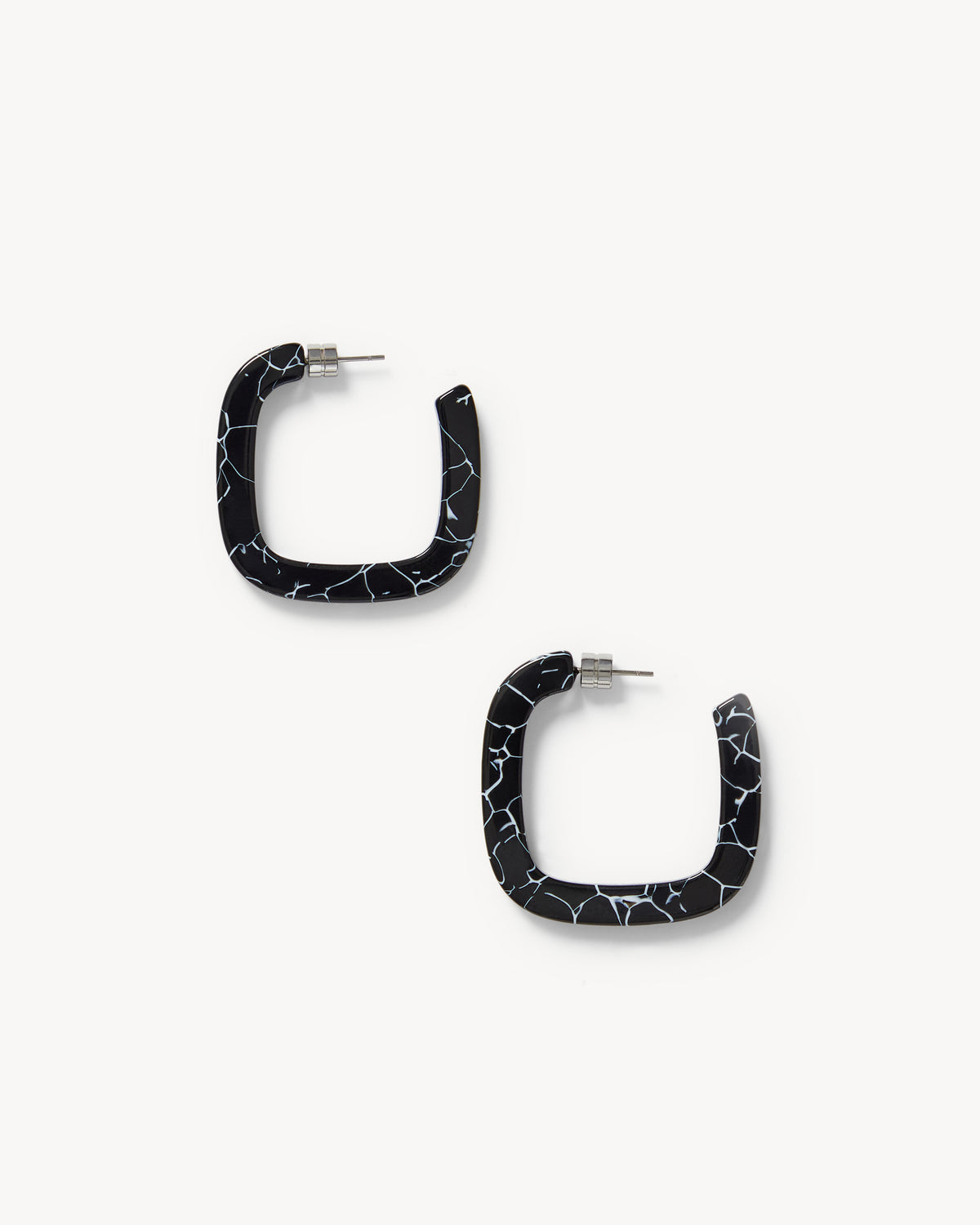 Midi Square Hoops in Black Marble