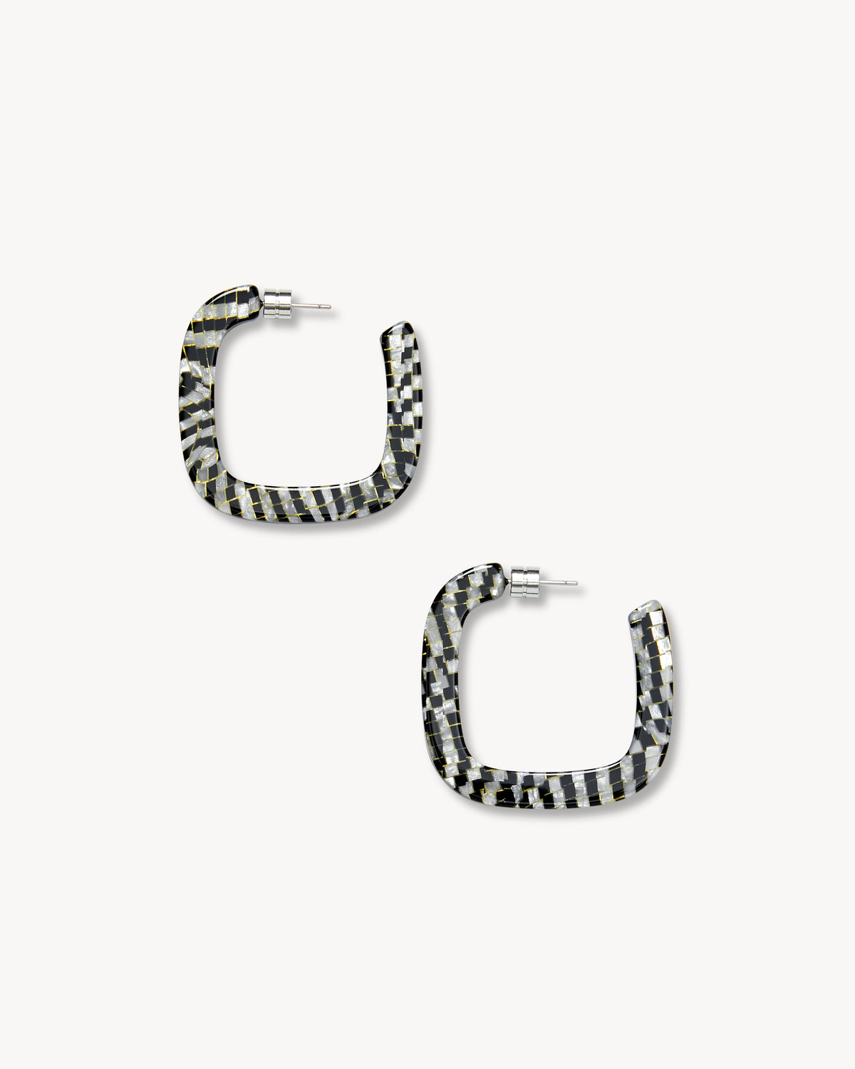 Midi Square Hoops in Perle Noir