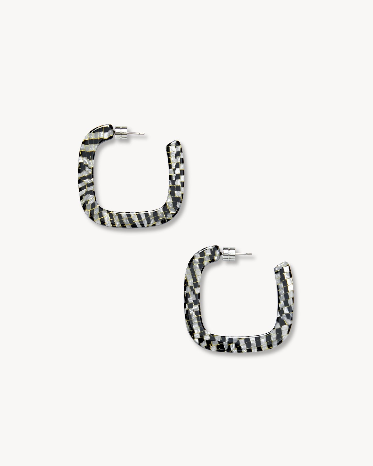 Midi Square Hoops in Perle Noir