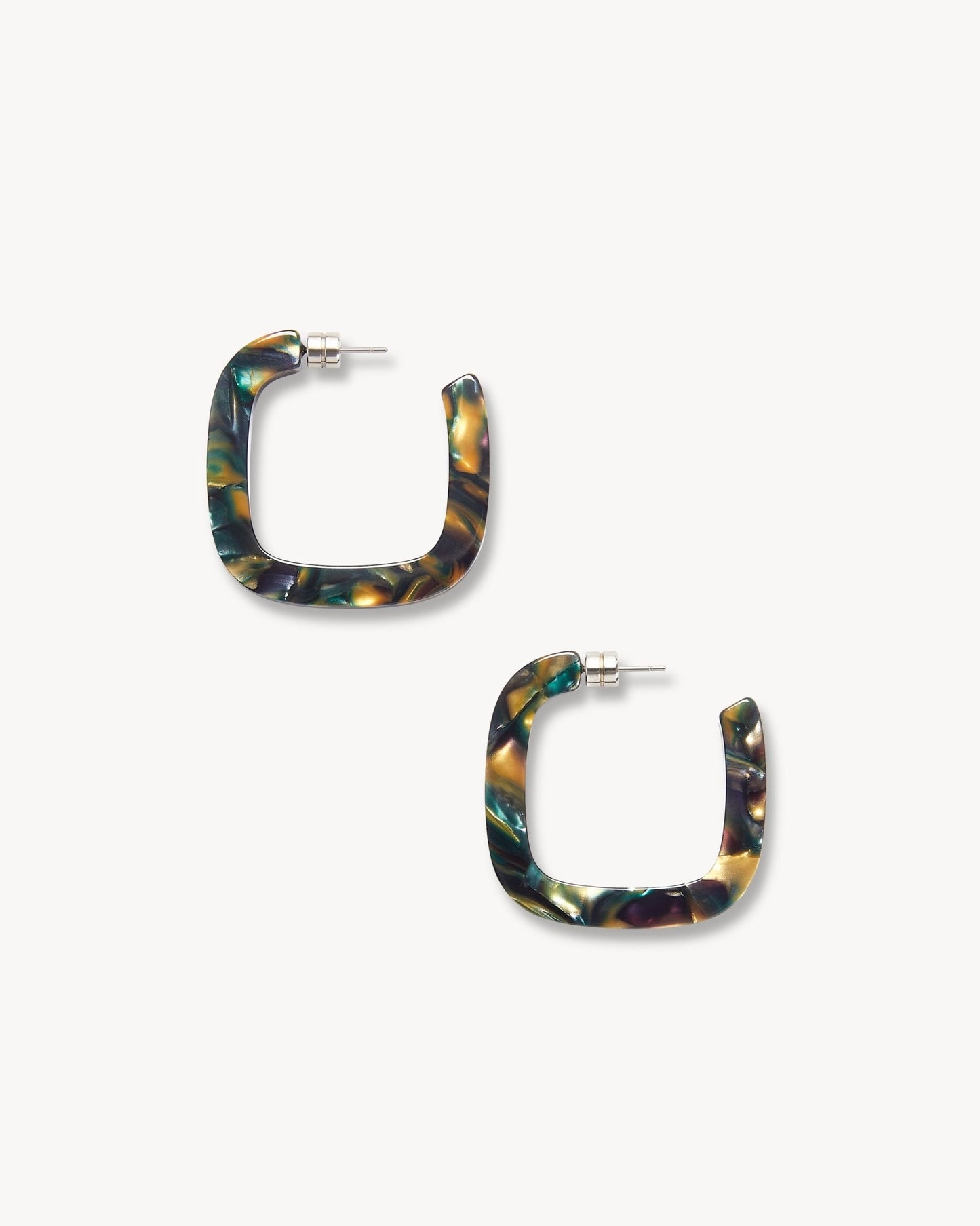 Midi Square Hoops in Green Tortoise - MACHETE