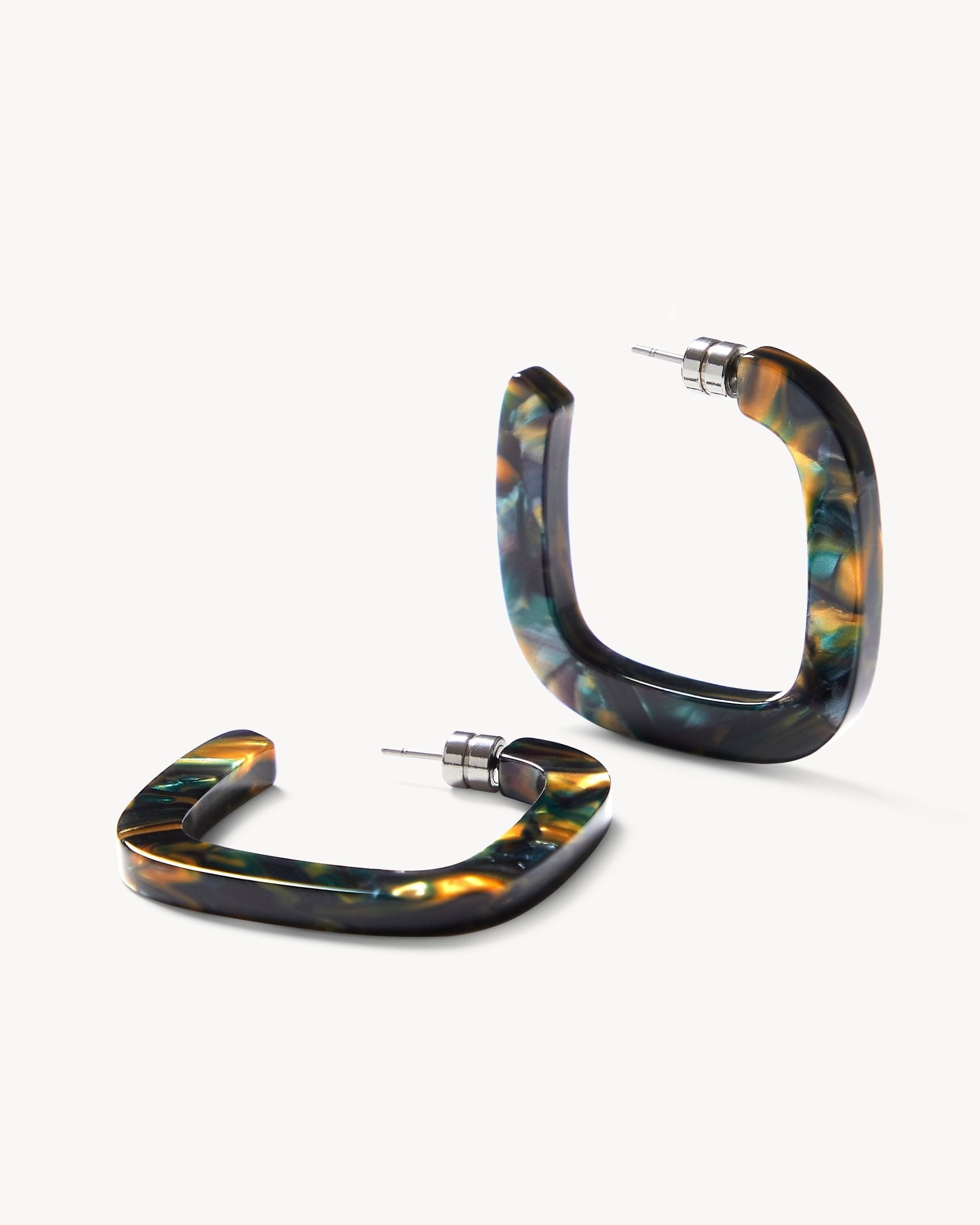 Midi Square Hoops in Green Tortoise - MACHETE