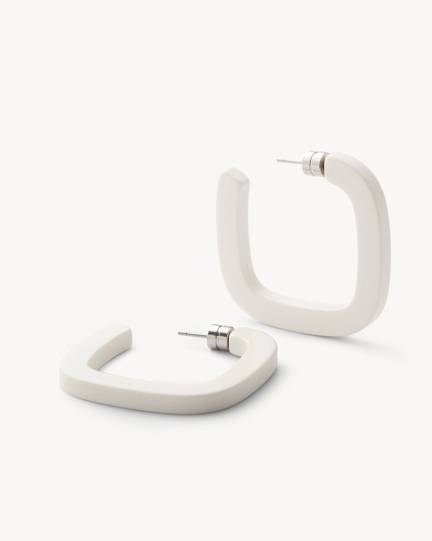 Midi Square Hoops in White Matte - MACHETE