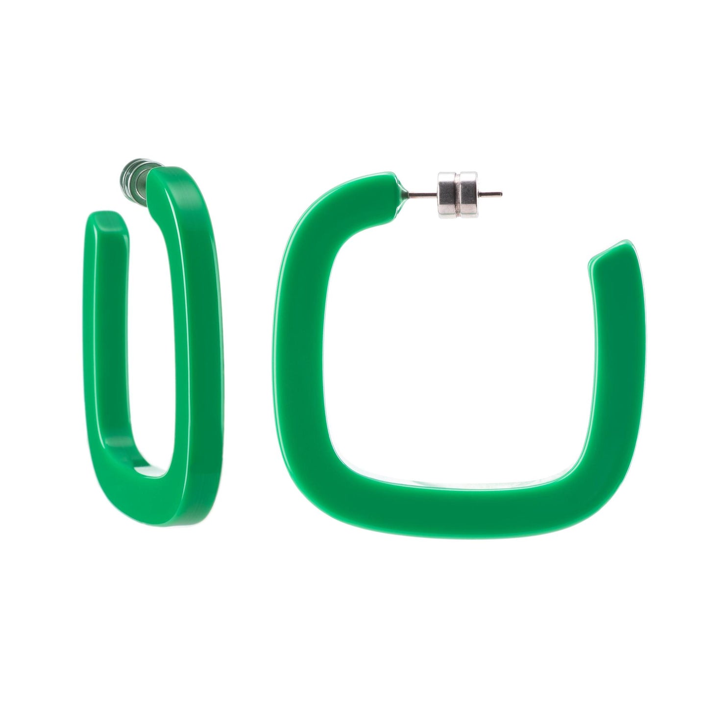 Midi Square Hoop Earrings in Bright Green