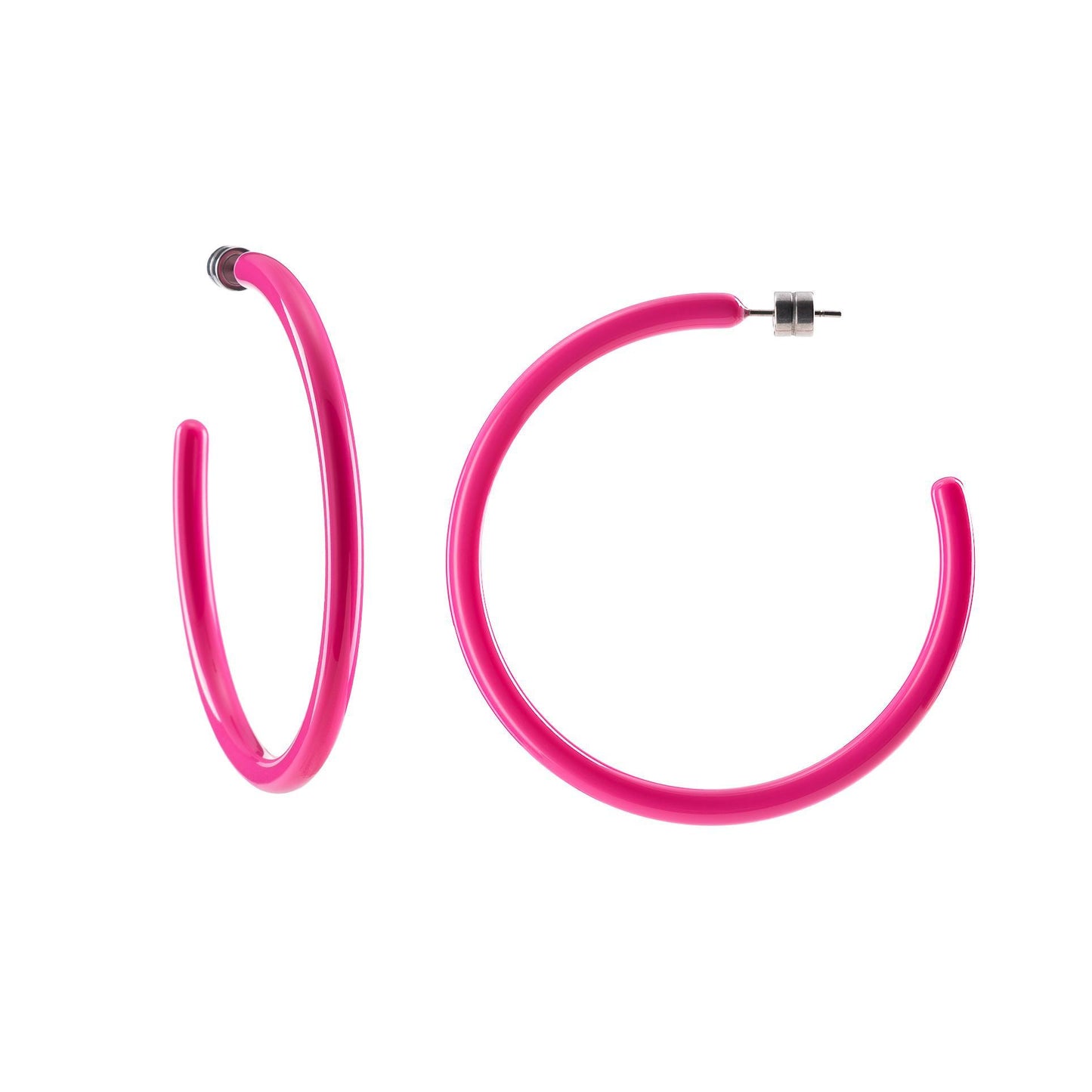 Large Hoop Earrings in Neon Pink