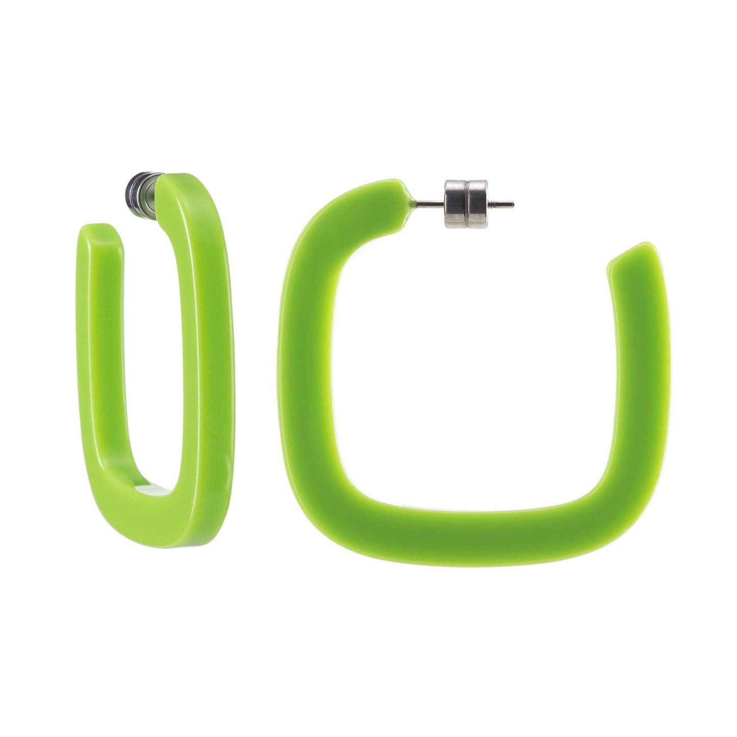 Midi Square Hoop Earrings in Neon Green