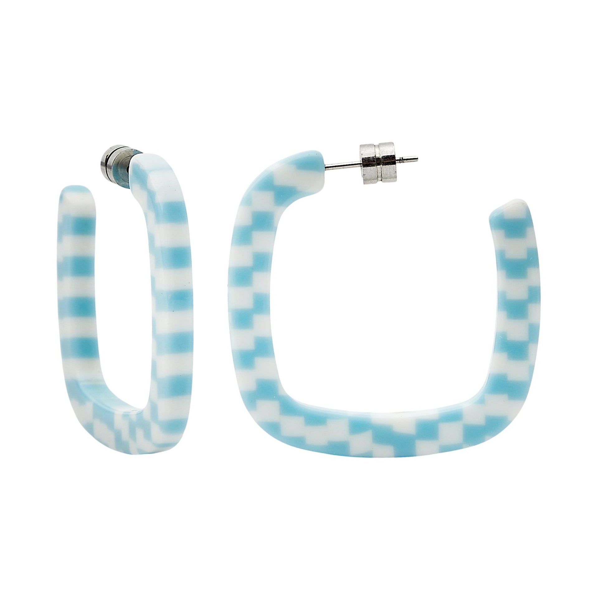 Midi Square Hoop Earrings in Blue Checker