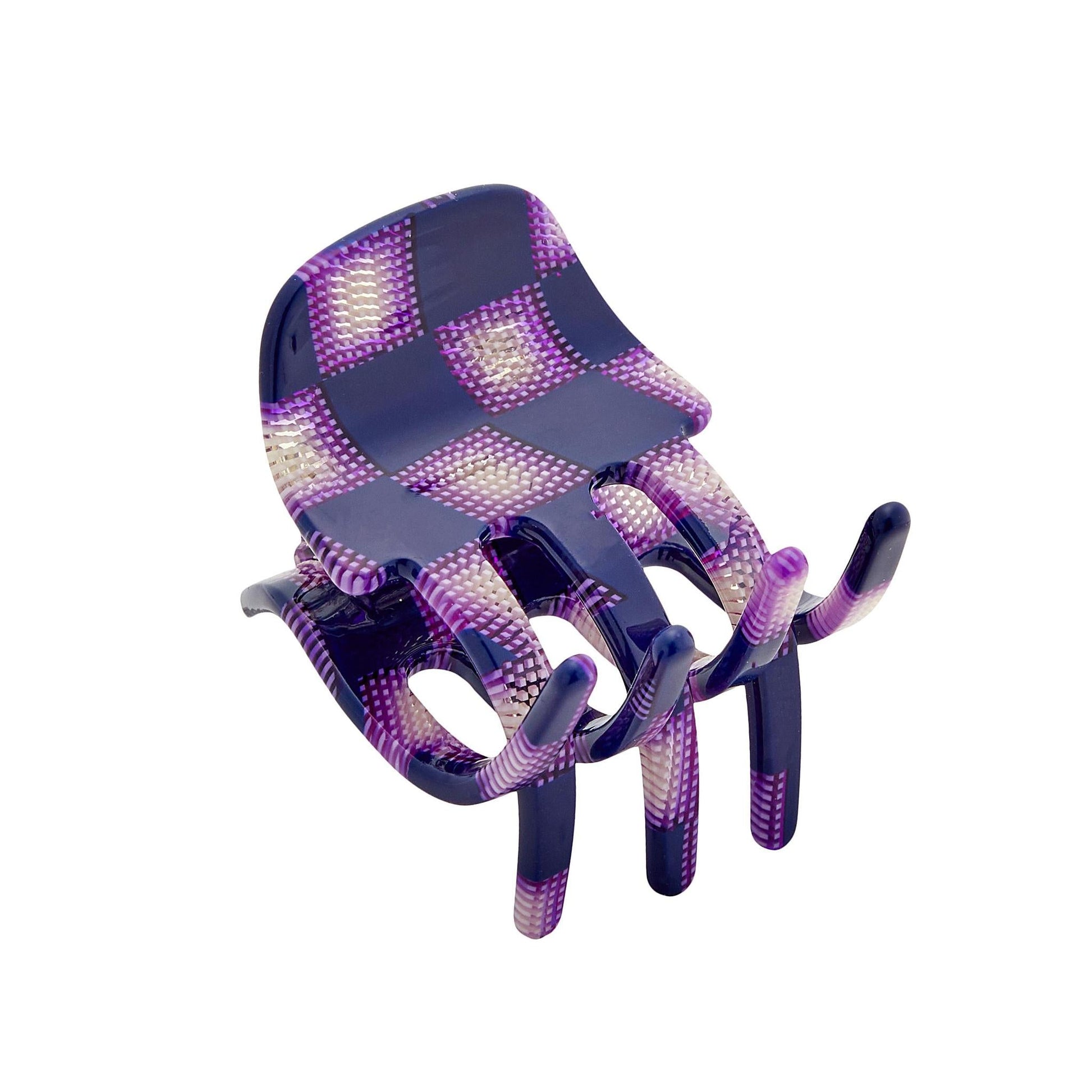 Mini Claw Clip in Purple Checker